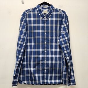 J.Crew Slim Fit Button Down Long Sleeve Shirt XL Blue Plaid Cotton Shirting